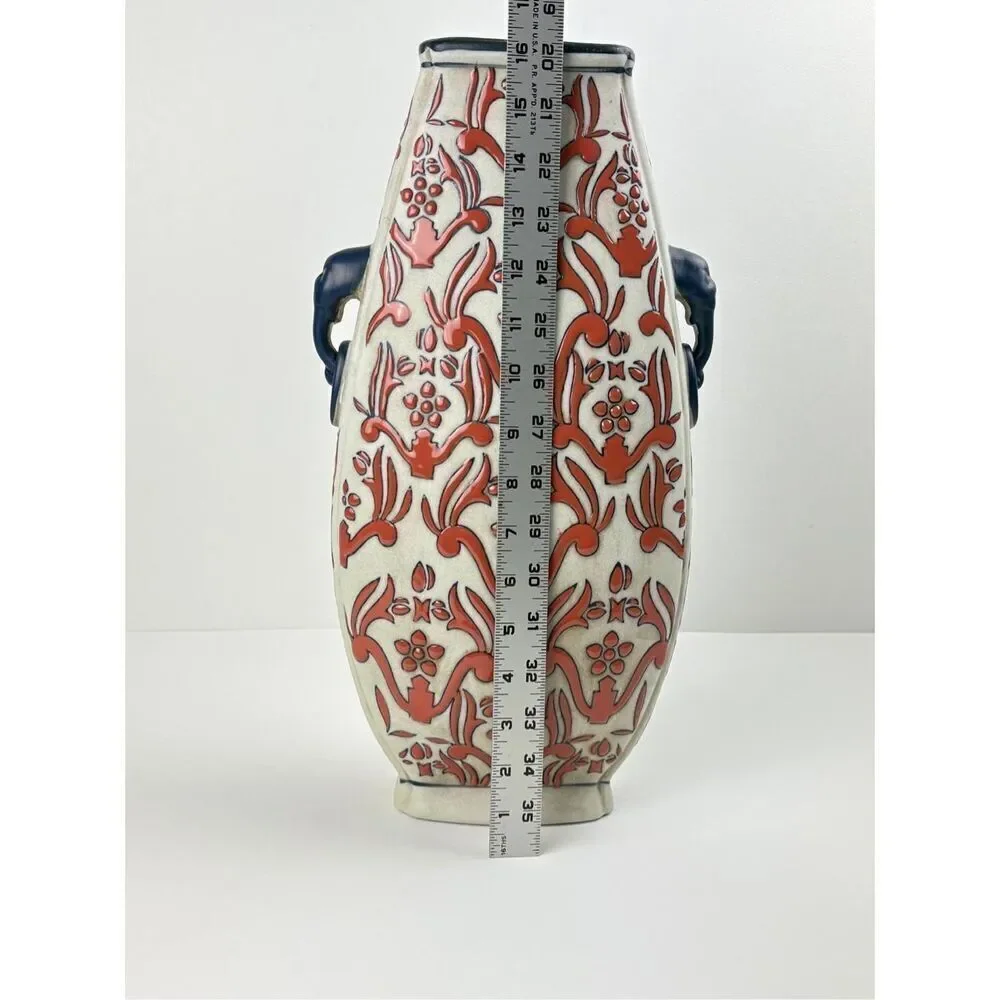 Vintage Formalities Baum Bros VASE Orange Brocade Collection Side Handles 16in